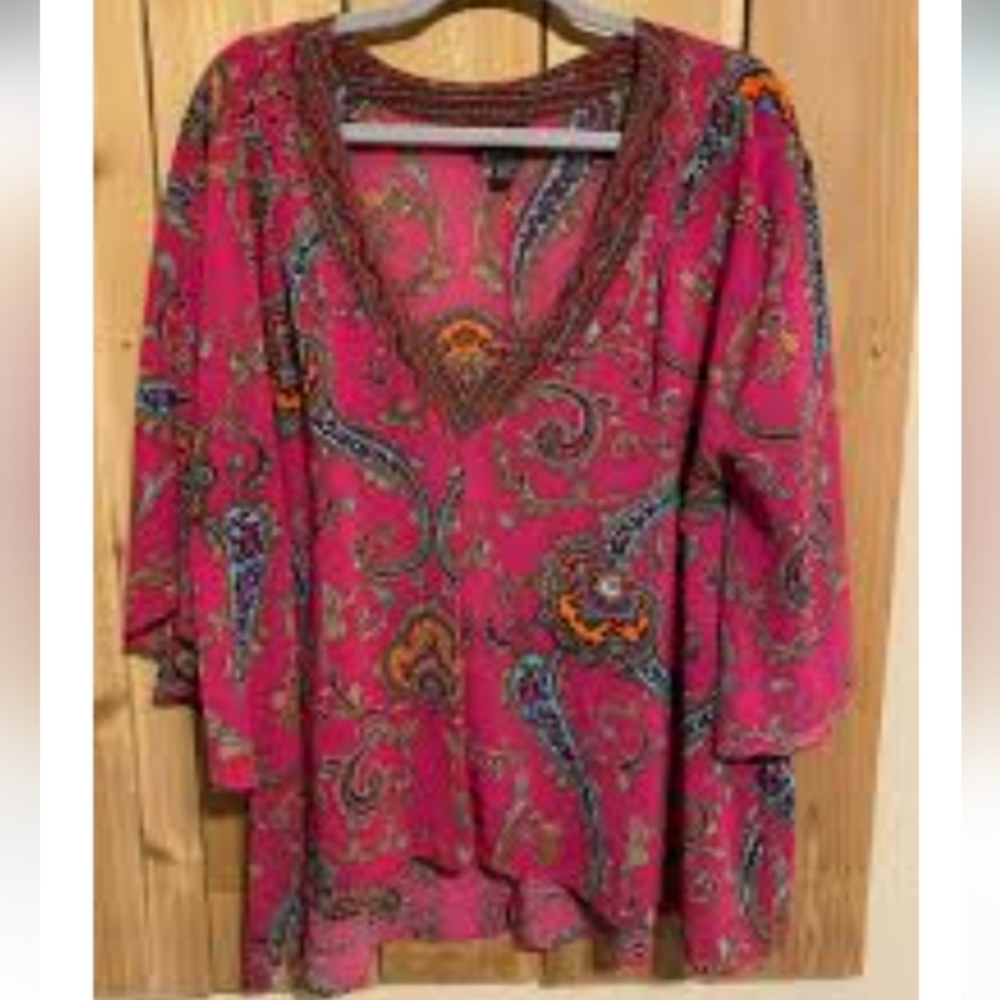 Nicole by Nicole Miller Vibrant Purple and Teal Paisley Blouse
